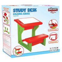 Masuta de studiu cu bancuta pentru copii Pilsan Study Desk Red,din plastic rezistent,margini rotunjite,bancuta cu suport pentru picioare,spatiu de depozitare sub masuta si suprafata pe care se poate scrie - 1