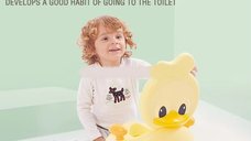 Olita copii Little Mom Yellow Duck cu adaptor din spuma PU, cu compartiment de colectare detasabil, capac rabatabil cu functie de spatar, manere, spatar ergonomic, protectie antistropire, zone antiderapante
