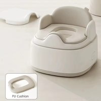 Olita pentru copii Little Mom, 3 in 1, adaptor moale din PU, vas colector detasabil, cu marginile rotunjite, dimensiune 36.5 x 33.5 x 28.8cm, Grey - 1