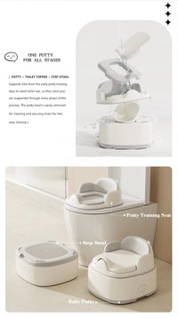 Olita pentru copii Little Mom, 3 in 1, adaptor moale din PU, vas colector detasabil, cu marginile rotunjite, dimensiune 36.5 x 33.5 x 28.8cm, Grey - 8