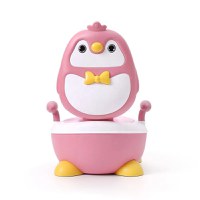 Olita pentru copii Little Mom Pink Penguin, cu picioruse antiderapante ajustabile in inaltime, capac rabatabil cu functie de spatar ergonomic, cu manere de sustinere si vas colector detasabil, dimensiune 34 x 38 x 49 cm - 1