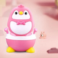 Olita pentru copii Little Mom Pink Penguin, cu picioruse antiderapante ajustabile in inaltime, capac rabatabil cu functie de spatar ergonomic, cu manere de sustinere si vas colector detasabil, dimensiune 34 x 38 x 49 cm - 3