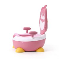 Olita pentru copii Little Mom Pink Penguin, cu picioruse antiderapante ajustabile in inaltime, capac rabatabil cu functie de spatar ergonomic, cu manere de sustinere si vas colector detasabil, dimensiune 34 x 38 x 49 cm - 4