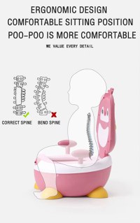 Olita pentru copii Little Mom Pink Penguin, cu picioruse antiderapante ajustabile in inaltime, capac rabatabil cu functie de spatar ergonomic, cu manere de sustinere si vas colector detasabil, dimensiune 34 x 38 x 49 cm - 7