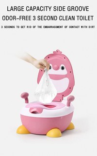 Olita pentru copii Little Mom Pink Penguin, cu picioruse antiderapante ajustabile in inaltime, capac rabatabil cu functie de spatar ergonomic, cu manere de sustinere si vas colector detasabil, dimensiune 34 x 38 x 49 cm - 9