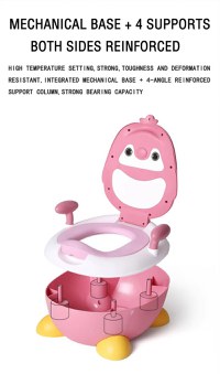 Olita pentru copii Little Mom Pink Penguin, cu picioruse antiderapante ajustabile in inaltime, capac rabatabil cu functie de spatar ergonomic, cu manere de sustinere si vas colector detasabil, dimensiune 34 x 38 x 49 cm - 11