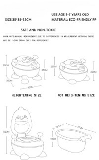 Olita pentru copii Little Mom Pink Penguin, cu picioruse antiderapante ajustabile in inaltime, capac rabatabil cu functie de spatar ergonomic, cu manere de sustinere si vas colector detasabil, dimensiune 34 x 38 x 49 cm - 12