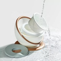 Olita pentru copii Little Mom Space Gold, design ergonomic, elegant si modern, cu adaptor moale din spuma PU, vas colector detasabil, baza anti-alunecare, dimensiune 33.5 x 33.5 x 31 cm - 2