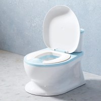 Olita tip minitoaleta pentru copii Little Mom Blue cu sunete, colac din PVC, vas colector detasabil, capac rabatabil cu functie de spatar si suport pentru servetele, dimensiuni 27x22x32 cm - 1