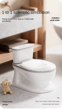 Olita tip minitoaleta pentru copii Little Mom Blue cu sunete, colac din PVC, vas colector detasabil, capac rabatabil cu functie de spatar si suport pentru servetele, dimensiuni 27x22x32 cm - 8