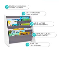 Organizator copii Ginger Home WhiteGrey cu rafturi pentru carti si reviste,material MDFtextil,potrivit pentru camera de zi, birou, centre pentru copii si gradinite ,dimensiune 62,7x28x60cm - 3