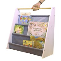Organizator Ginger Home Nursery White din MDF si lemn de pin pentru carti si reviste copiijucariimateriale didactice si alte obiecte mici,design portabil cu maner,dimensiune 60X25X60 cm - 1