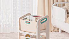 Organizator jucarii Little Mom Beige cu 2 compartimente, manere ergonomice, margini rotunjite, dimensiuni 50.2 x 34.8 x 66 cm