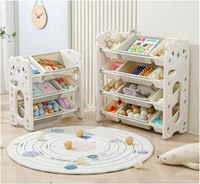Organizator pentru copii Nichiduta Garden Blue Bear, cu rafturi deschise, pe 3 nivele, include 5 cutii mici si 2 cutii mari, dimensiune 66 x 33 x 66 cm - 5