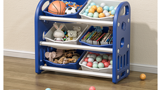 Organizator pentru jucarii Nichiduta Garden Butterfly Dark Blue, cu 3 nivele si 6 cutii depozitare, margini rotunjite, 77x66x32 cm