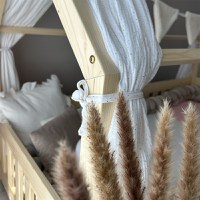 Pat copii montessori tip casuta, LittleAmy, Angel Nest, Balustrade cu bare plate, Natur, 100 x 200 cm - 2