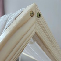 Pat copii montessori tip casuta, LittleAmy, Angel Nest, Balustrade cu bare plate, Natur, 100 x 200 cm - 3