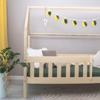Pat copii montessori tip casuta, LittleAmy, Angel Nest, Balustrade cu bare plate, Natur, 100 x 200 cm - 7