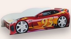 Pat copii Turbo Speed 95, alb, cu saltea, pentru 2-8 ani, 140 x 70 cm