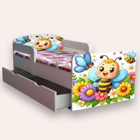 Pat pentru copii Albinuta, cu manere si sertar, 2-6 ani, 130x60 cm - 2
