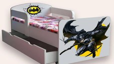 Pat pentru copii Batman, cu manere si sertar, 2-8 ani, 140x70 cm