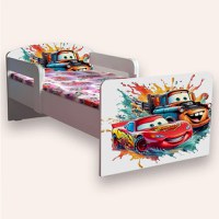 Pat pentru copii Cars Fulger Mcqueen si Bucsa, cu manere si saltea, 2-6 ani, 130x60 cm - 2