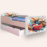 Pat pentru copii Cars Fulger Mcqueen si Bucsa, cu sertar, 2-6 ani, 130x60 cm - 2
