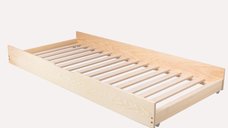 Pat pentru copii casuta montessori, Little Amy, MiniNest, balustrade cu bare rotunde, Natur, 140x200 cm