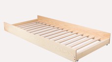 Pat pentru copii casuta montessori, Little Amy, MiniNest, balustrade cu bare rotunde, Natur, 140x200 cm