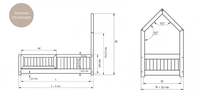 Pat pentru copii casuta montessori, Little Amy, MiniNest, balustrade cu bare rotunde, Natur, 140x200 cm - 2