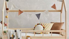 Pat pentru copii casuta Montessori, Little Amy, MonteHouse, Natur, 90 x 180 cm
