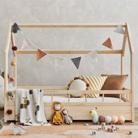 Pat pentru copii casuta Montessori, Little Amy, MonteHouse, Natur, 90 x 180 cm - 1