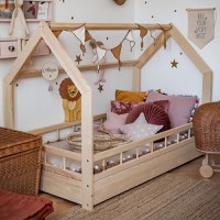 Pat pentru copii casuta Montessori, Little Amy, MonteHouse, Natur, 90 x 180 cm - 2