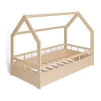 Pat pentru copii casuta Montessori, Little Amy, MonteHouse, Natur, 90 x 180 cm - 3