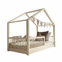 Pat pentru copii casuta montessori, Little Amy, Stillwood Cottage, balustrade cu bare rotunde, Natur, 70x140 cm - 2