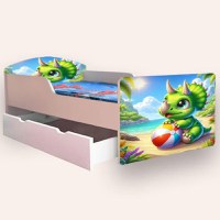 Pat pentru copii Dragon, cu sertar si saltea, 2-12 ani, 160x80 cm - 2