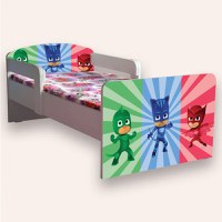 Pat pentru copii Eroi in pijamale, cu manere si saltea, 2-12 ani, 160x80 cm - 1