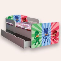 Pat pentru copii Eroi in pijamale, cu manere si sertar, 2-6 ani, 130x60 cm - 2