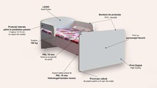 Pat pentru copii Gabbys Dollhouse, cu manere si saltea, 2-12 ani, 160x80 cm