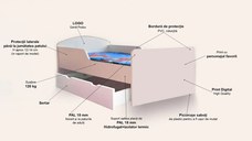 Pat pentru copii Gabbys Dollhouse, cu sertar si saltea, 2-12 ani, 160x80 cm
