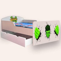 Pat pentru copii Hulk, cu sertar si saltea, 2-6 ani, 130x60 cm - 2