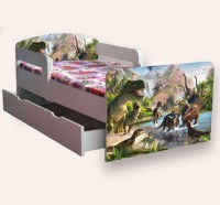Pat pentru copii Jurassic Park, cu manere si sertar, 2-6 ani, 130x60 cm - 2