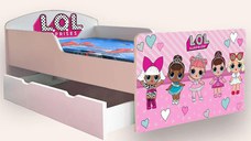 Pat pentru copii LOL Surprise cu sertar, 2-12 ani, 160x80 cm