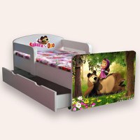 Pat pentru copii Masha si ursul, cu manere si sertar, 2-8 ani, 140x70 cm - 1