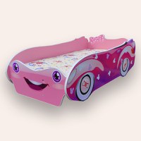 Pat pentru copii masina Minnie Roz cu saltea, 2-8 ani, 140x70 cm - 1