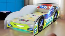 Pat pentru copii masina Police, 2-12 ani, 160x80 cm