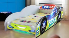 Pat pentru copii masina Police, 2-12 ani, 160x80 cm
