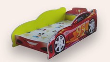 Pat pentru copii masina Turbo Speed 95 Galben cu saltea, 2-8 ani, 140x70 cm