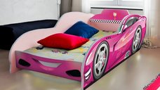 Pat pentru copii masina Turbo Speed 95 Roz cu saltea, 2-12 ani, 160x80 cm