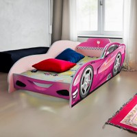 Pat pentru copii masina Turbo Speed 95 Roz cu saltea, 2-12 ani, 160x80 cm - 1